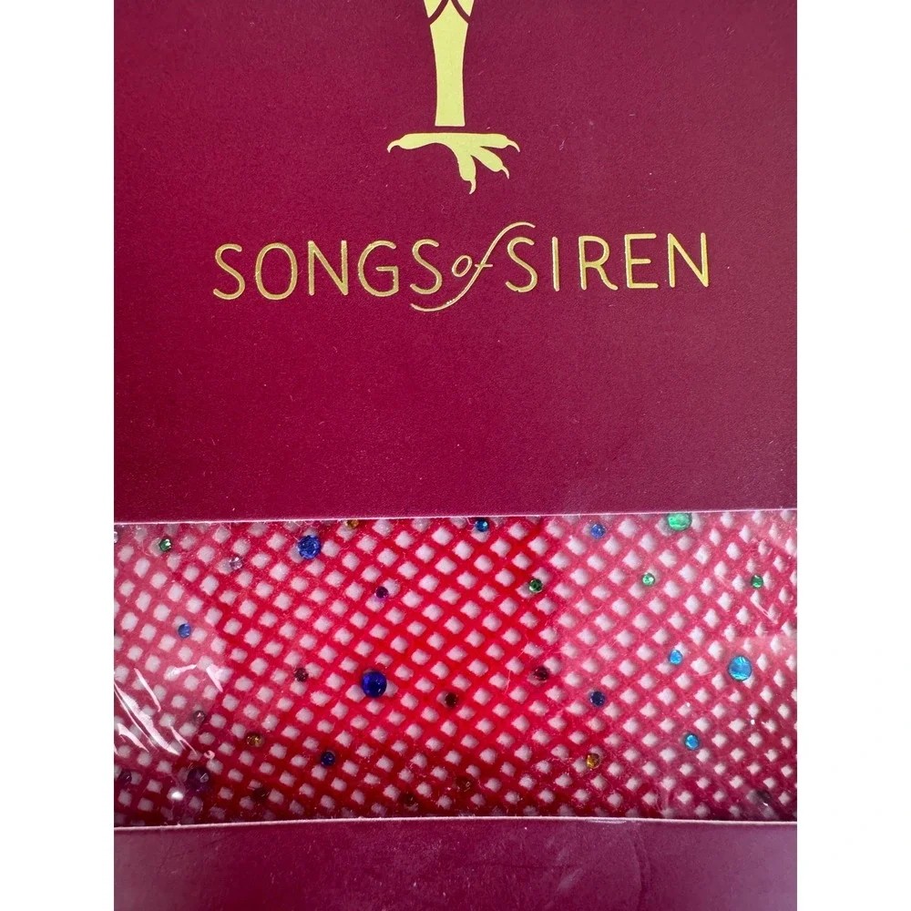 Songs of Siren Red Fishnet Rhinestone Tights Crystal Embellished Hosiery